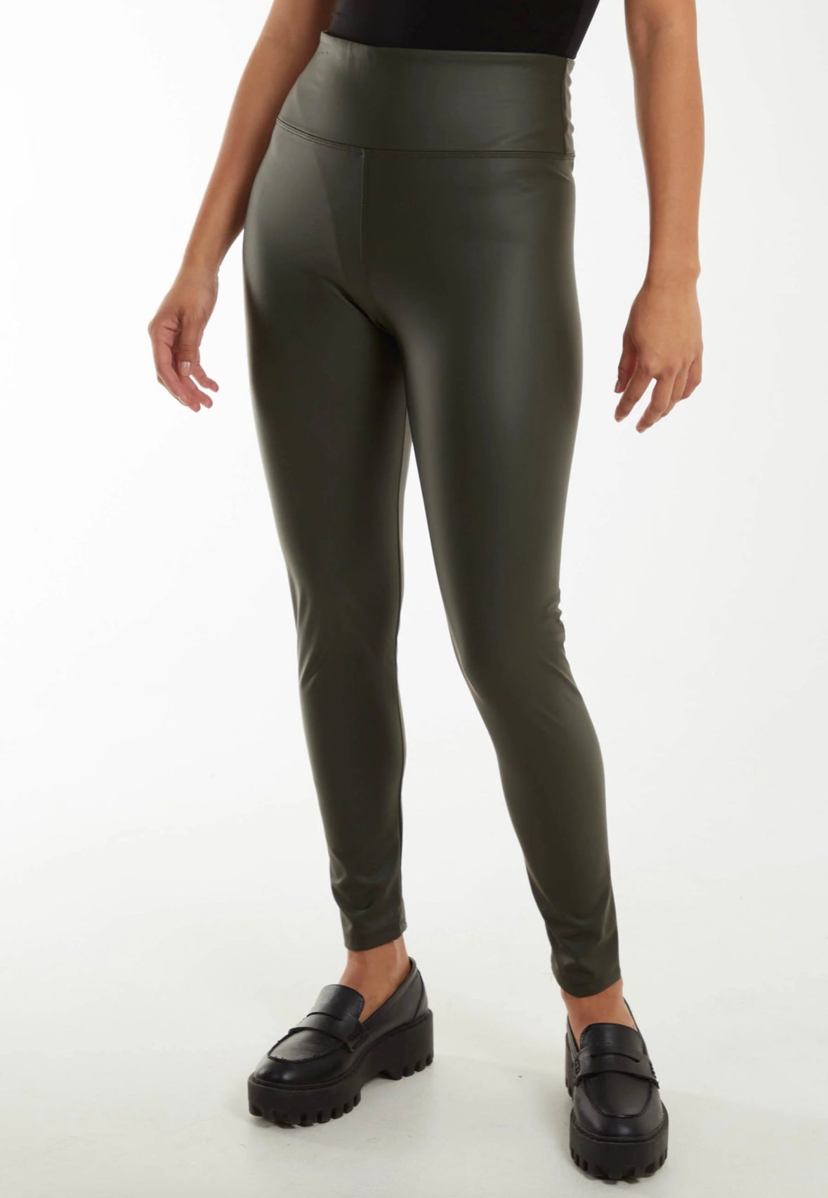 LEATHER LOOK LEGGINGS - KHAKI