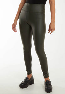 LEATHER LOOK LEGGINGS - KHAKI