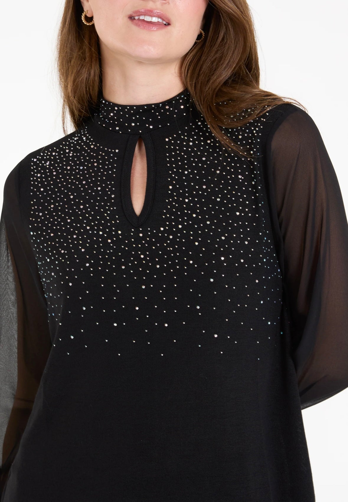 RHINESTONE HIGH NECK TOP - BLACK