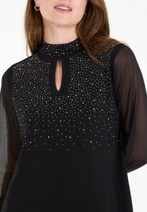 RHINESTONE HIGH NECK TOP - BLACK