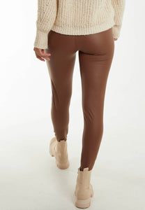 LEATHER LOOK LEGGINGS - TOBACCO