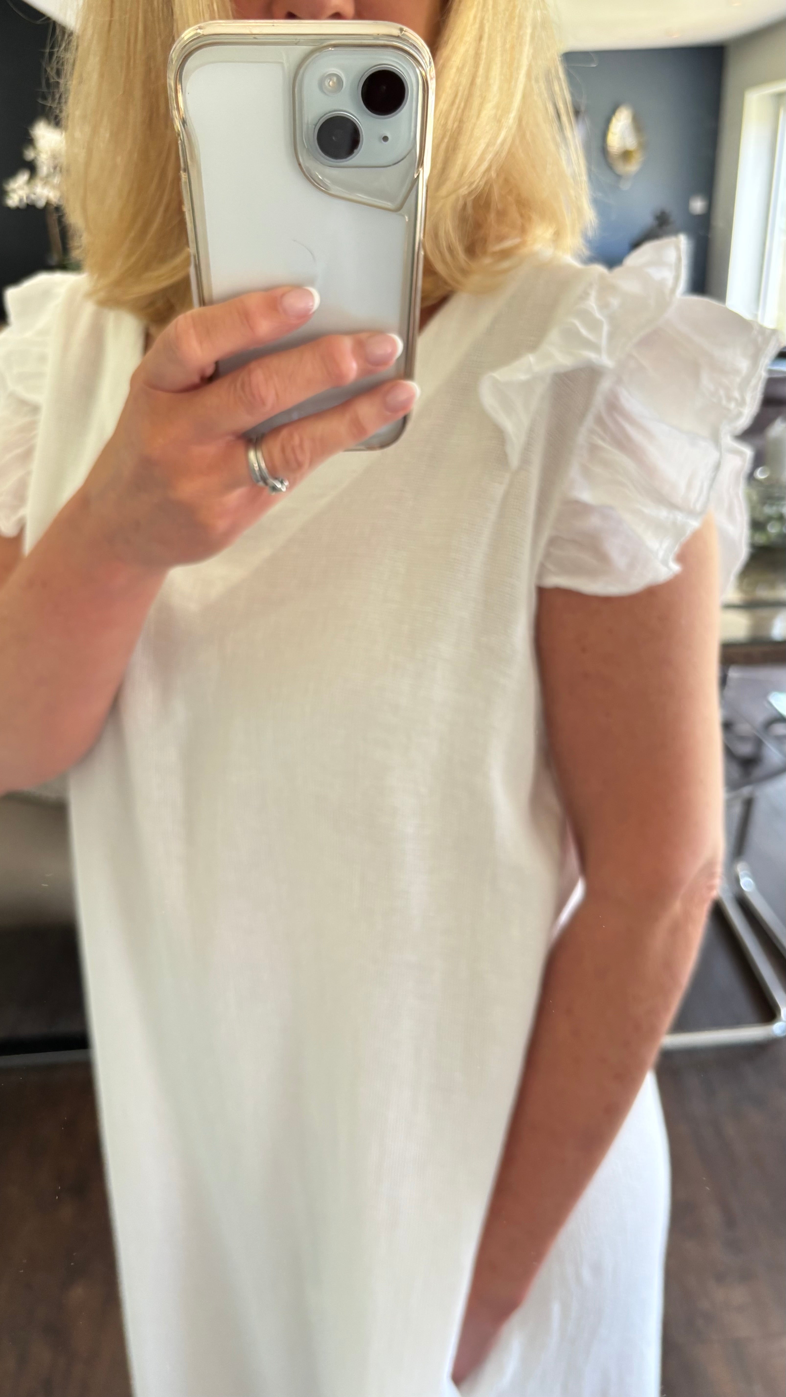 LINEN FRILL DRESS - WHITE