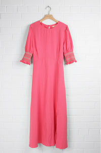 MILA MAXI DRESS WITH EMBROIDERED SLEEVE POCKETS - PINK