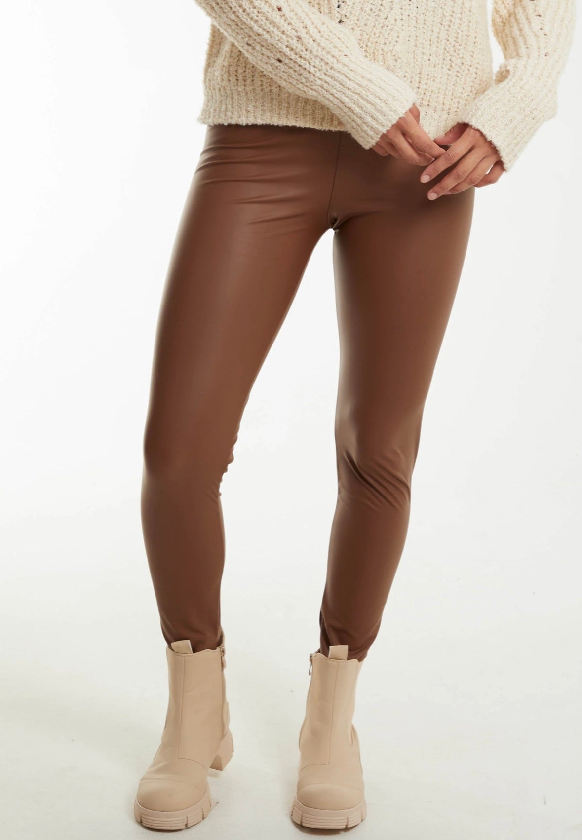 LEATHER LOOK LEGGINGS - TOBACCO